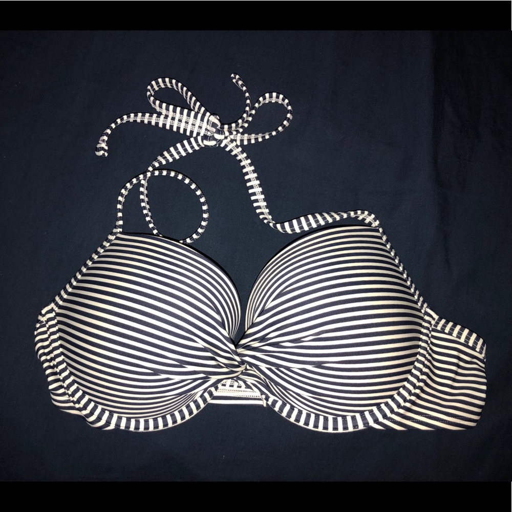 Aerie Halter Bikini Top Navy/White Striped 36C